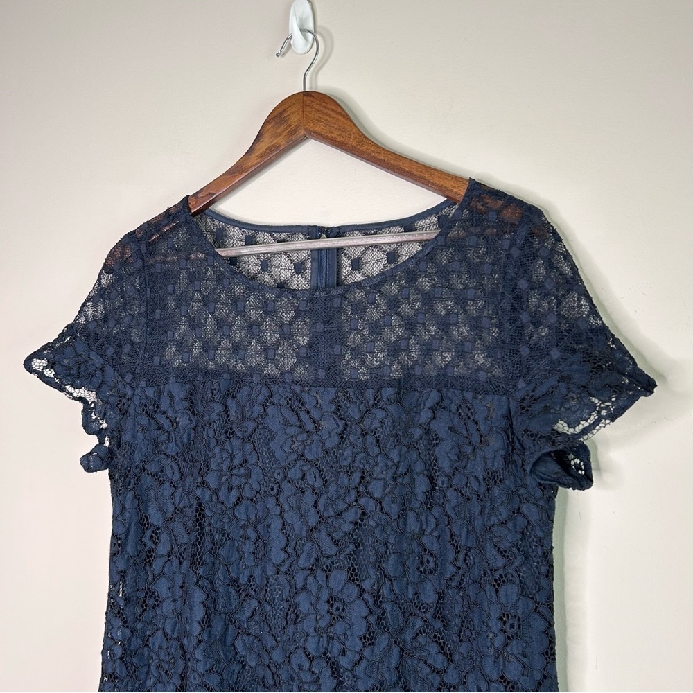 Karl Lagerfeld Navy Blue Lace Shift Dress Size 14 - Picture 11 of 11